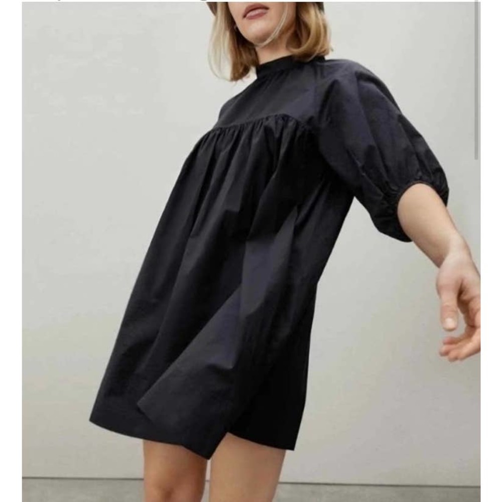 Everlane The Shirred Cotton Mini Dress in Black size S
